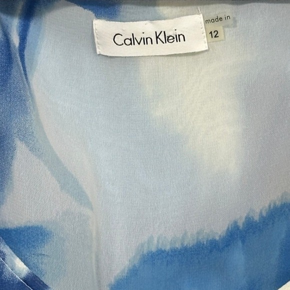 Calvin Klein Blue Watercolor Floral Chiffon Handkerchief Hem Maxi Dress Women 12 - Picture 3 of 9